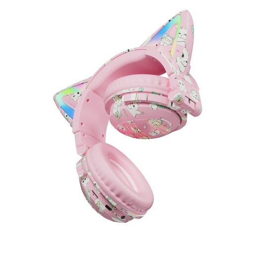 VJ371 Tuya RGB Cat Ear Wireless Bluetooth Earphone with Detachable Microphone(Graffiti Powder) by buy2fix