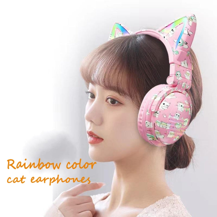 VJ371 Tuya RGB Cat Ear Wireless Bluetooth Earphone with Detachable Microphone(Graffiti Blue) by buy2fix