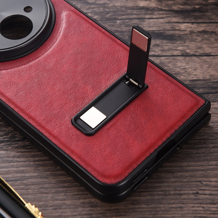 For OPPO Find N3 / OnePlus Open PC + Leather Texture Phone Case with Metal Holder(Black) by buy2fix