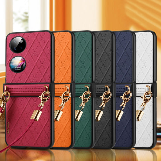 For Huawei P50 Pocket SULADA Elegant Rhombic Texture Folding Phone Case with Lanyard(Black) - Huawei Cases by SULADA | Online Shopping UK | buy2fix