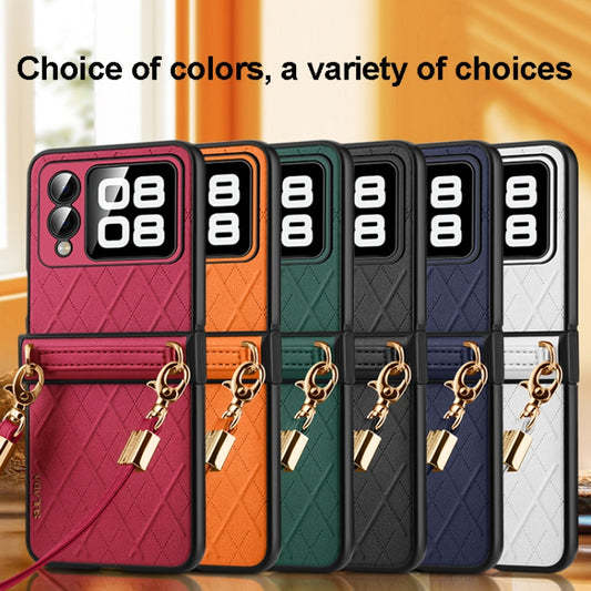 For Huawei nova Flip SULADA Elegant Rhombic Texture Folding Phone Case with Lanyard(Red) - Huawei Cases by SULADA | Online Shopping UK | buy2fix