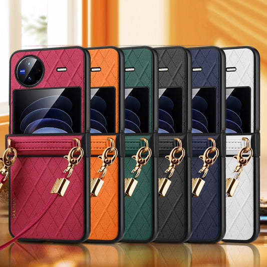 For vivo X Flip SULADA Elegant Rhombic Texture Folding Phone Case with Lanyard(White) by SULADA