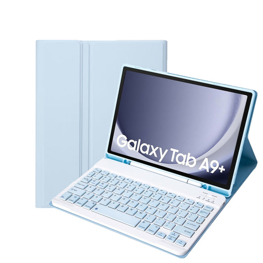 For Samsung Galaxy Tab A9+ X210/X215/X215 A09B Candy Color TPU Bluetooth Keyboard Leather Tablet Case with Pen Holder(Ice Blue) by buy2fix