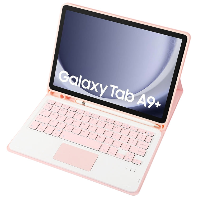 For Samsung Galaxy Tab A9+ X210/X215/X215 A09B-A Candy Color TPU Touch Bluetooth Keyboard Leather Tablet Case with Pen Holder(Pink) by buy2fix