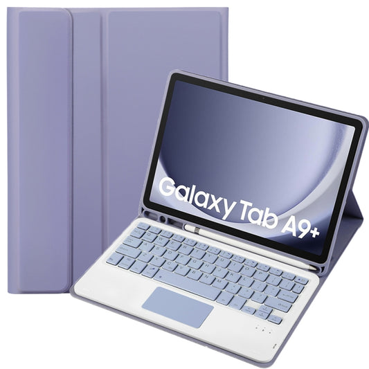 For Samsung Galaxy Tab A9+ X210/X215/X215 A09B-A Candy Color TPU Touch Bluetooth Keyboard Leather Tablet Case with Pen Holder(Purple) by buy2fix