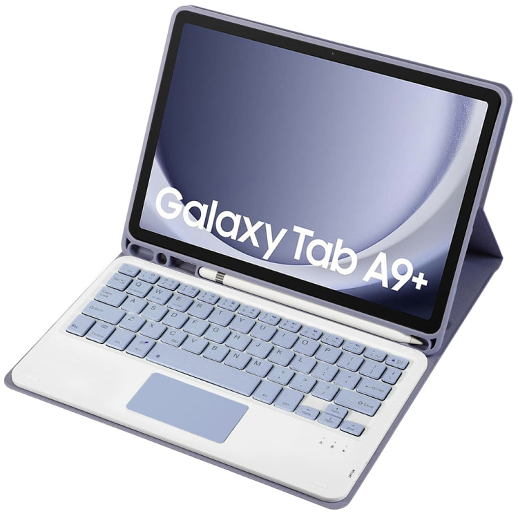 For Samsung Galaxy Tab A9+ X210/X215/X215 A09B-A Candy Color TPU Touch Bluetooth Keyboard Leather Tablet Case with Pen Holder(Purple) by buy2fix
