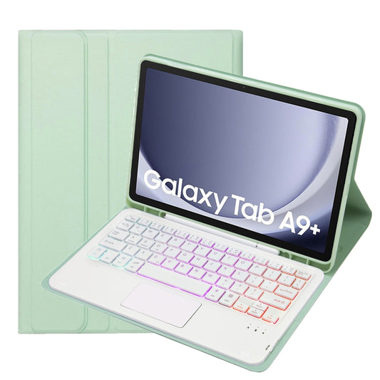 For Samsung Galaxy Tab A9+ X210/X215/X215 A09B-AS Candy Color Touch Backlight Bluetooth Keyboard Leather Tablet Case with Pen Holder(Light Green) by buy2fix