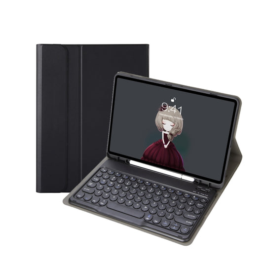 For Samsung Galaxy Tab A9+ X210/X215/X215 YA09B Candy Color TPU Round Keycap Bluetooth Keyboard Leather Case with Pen Slot(Black) by buy2fix
