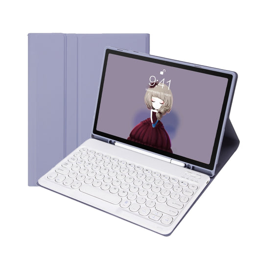 For Samsung Galaxy Tab A9+ X210/X215/X215 YA09B Candy Color TPU Round Keycap Bluetooth Keyboard Leather Case with Pen Slot(Purple) by buy2fix