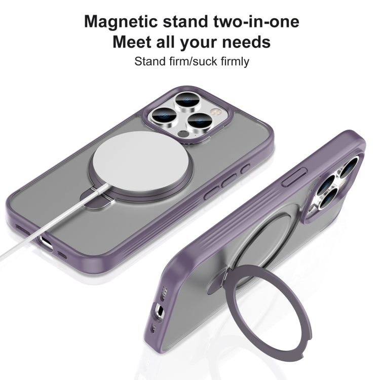 For iPhone 15 Pro Mutural MagSafe Magnetic Holder Phone Case(Dark Purple) by Mutural