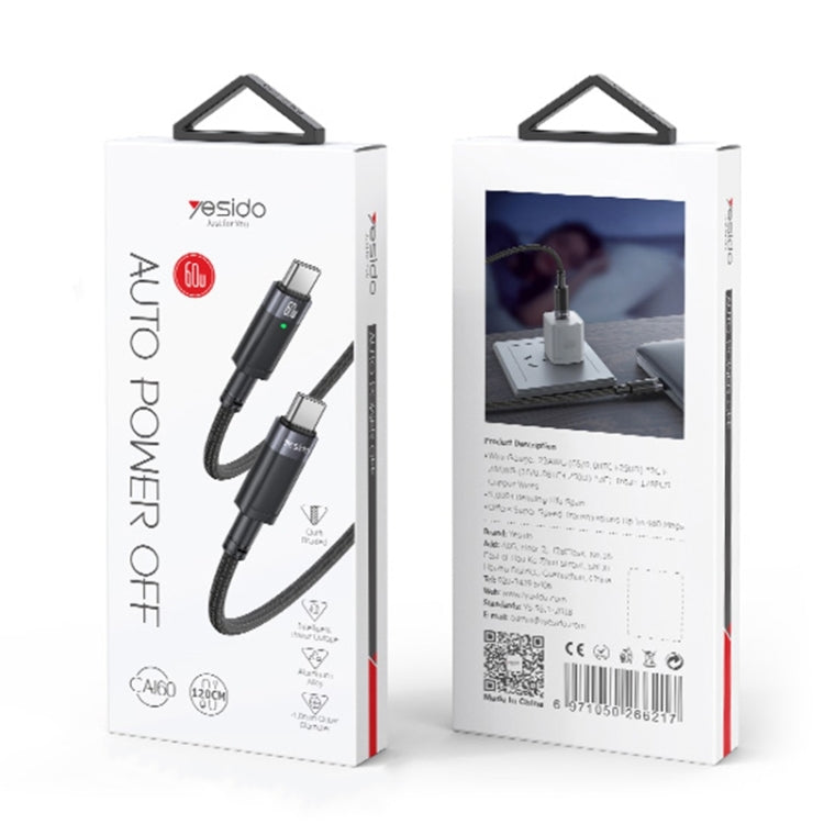 YESIDO CA160 1.2m 60W USB-C / Type-C to Type-C Auto Power-off Charging Cable(Black) by Yesido