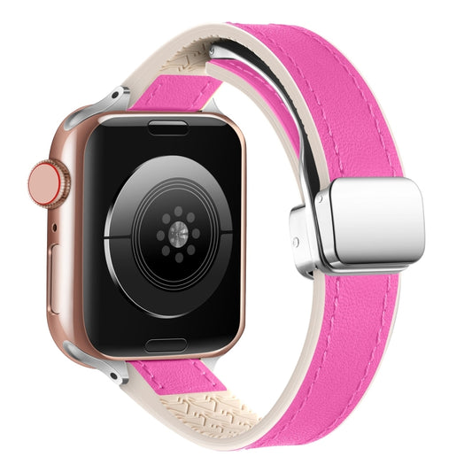 For Apple Watch SE 2023 44mm Magnetic Folding Leather Silicone Watch Band(Rose Red) by buy2fix