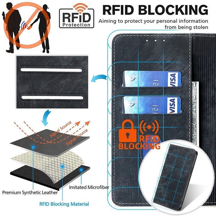 For Motorola Moto G Play 4G 2024 RFID Anti-theft Brush Magnetic Leather Phone Case(Black) by buy2fix
