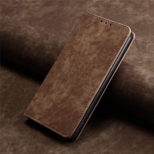 For Motorola Moto G Play 4G 2024 RFID Anti-theft Brush Magnetic Leather Phone Case(Brown) by buy2fix