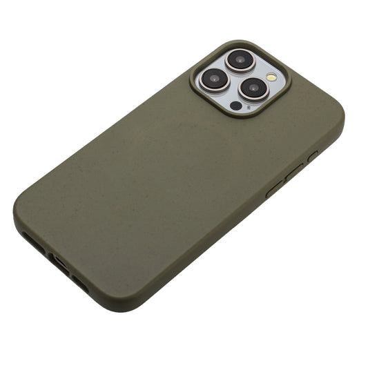 For iPhone 14 Pro Wheat MagSafe Magnetic Straw Material + TPU Phone Case(Army Green) by buy2fix