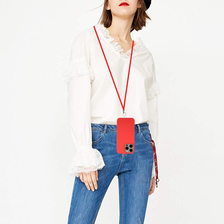For iPhone 15 Pro Wheat MagSafe Magnetic Straw Material + TPU Phone Case with Lanyard(Red) by buy2fix