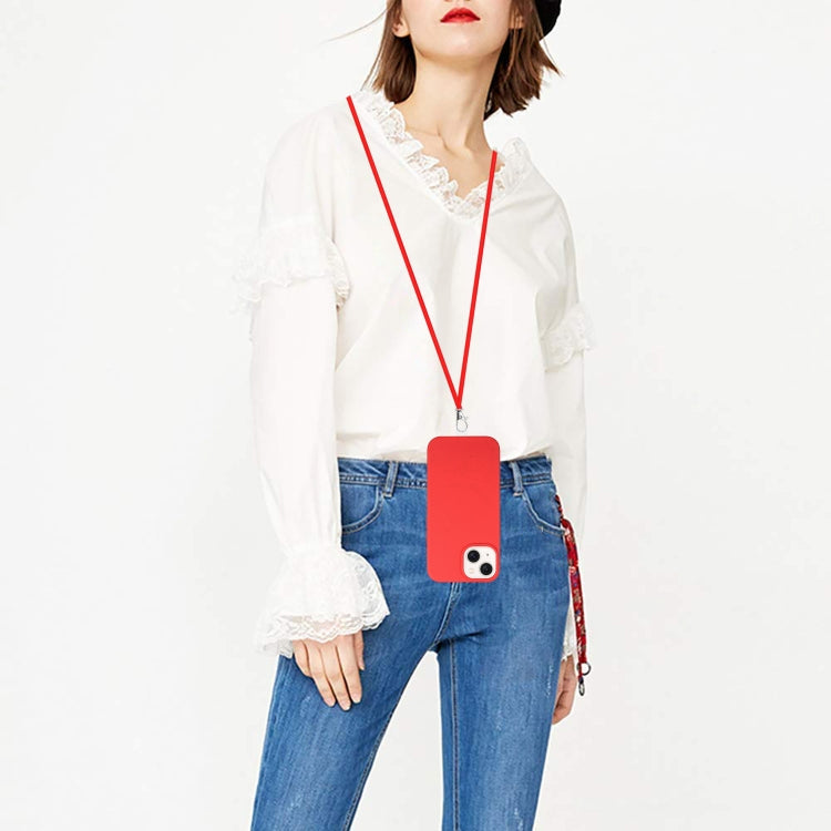 For iPhone 15 Plus Wheat MagSafe Magnetic Straw Material + TPU Phone Case with Lanyard(Red) by buy2fix