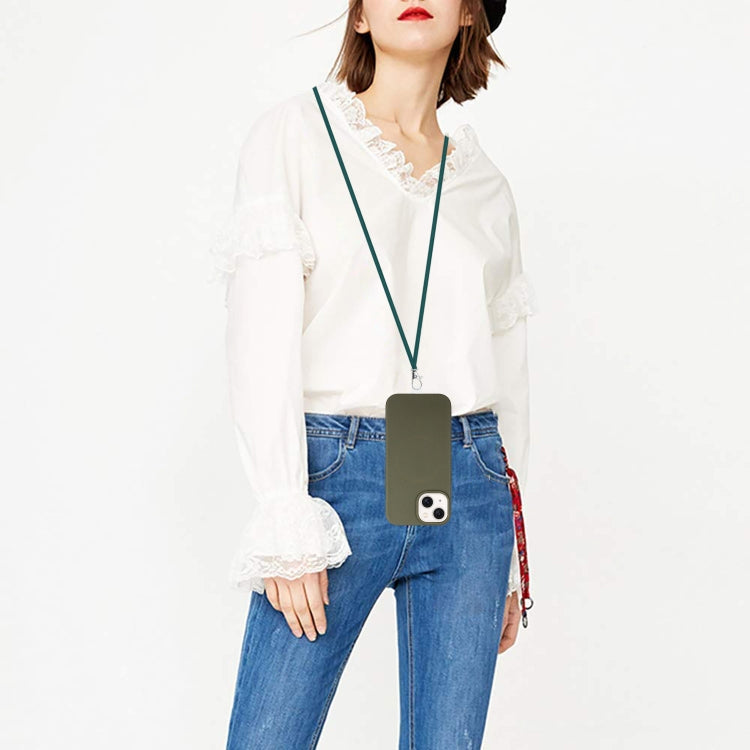 For iPhone 15 Plus Wheat MagSafe Magnetic Straw Material + TPU Phone Case with Lanyard(Army Green) by buy2fix