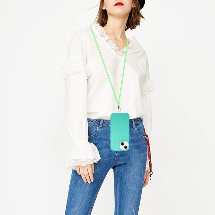 For iPhone 14 Plus Wheat MagSafe Magnetic Straw Material + TPU Phone Case with Lanyard(Green) by buy2fix