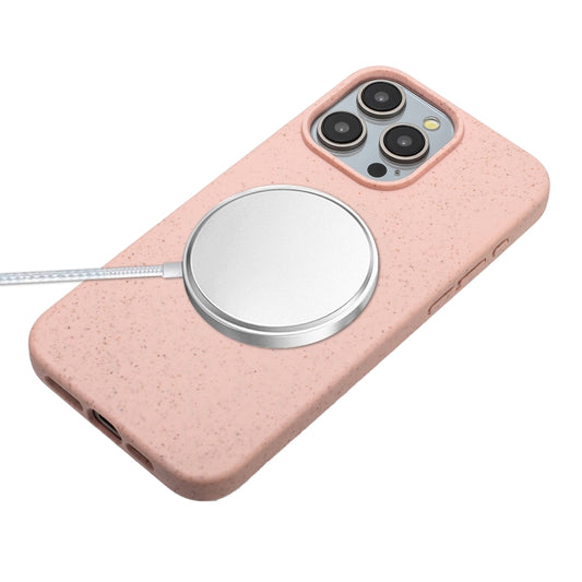 For iPhone 14 Pro Wheat MagSafe Magnetic Straw Material + TPU Phone Case with Lanyard(Pink) by buy2fix