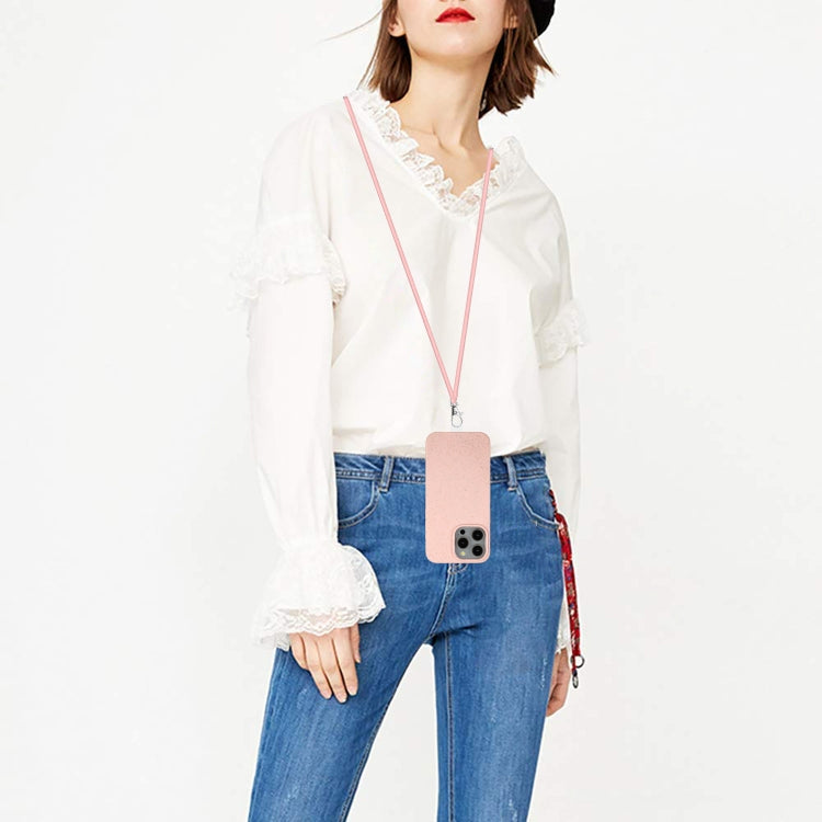 For iPhone 14 Pro Max Wheat MagSafe Magnetic Straw Material + TPU Phone Case with Lanyard(Pink) by buy2fix