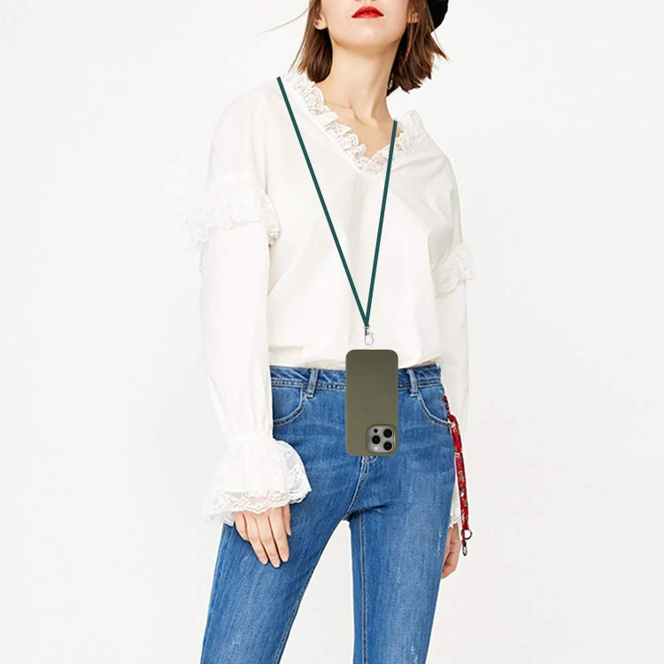 For iPhone 13 Pro Wheat MagSafe Magnetic Straw Material + TPU Phone Case with Lanyard(Army Green) by buy2fix