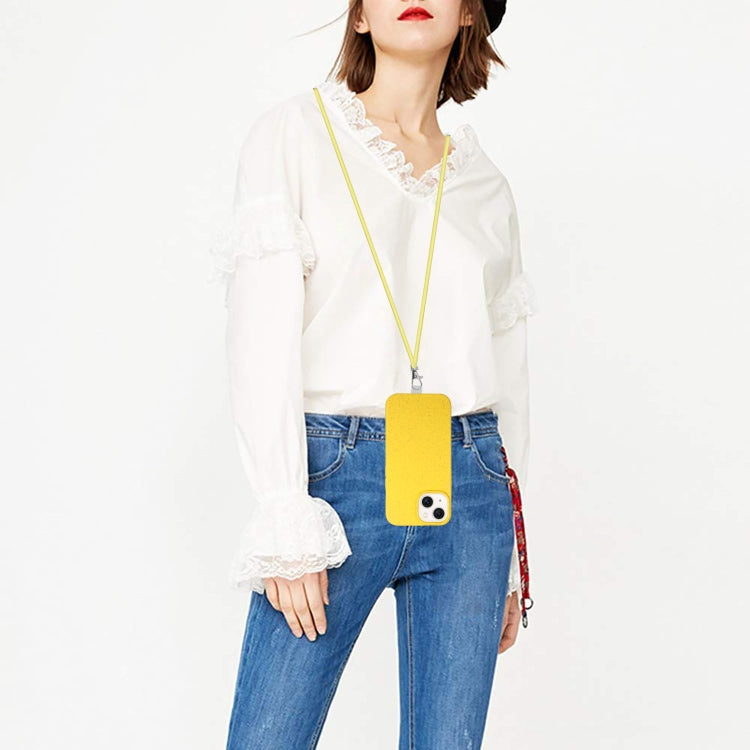 For iPhone 13 Wheat MagSafe Magnetic Straw Material + TPU Phone Case with Lanyard(Yellow) by buy2fix