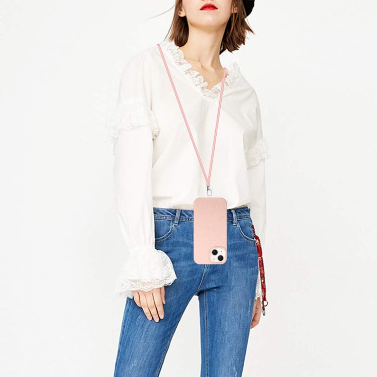 For iPhone 13 Wheat MagSafe Magnetic Straw Material + TPU Phone Case with Lanyard(Pink) by buy2fix