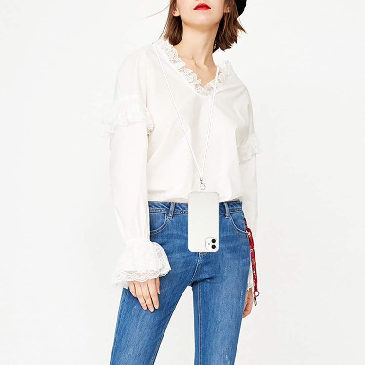 For iPhone 11 Wheat MagSafe Magnetic Straw Material + TPU Phone Case with Lanyard(White) by buy2fix