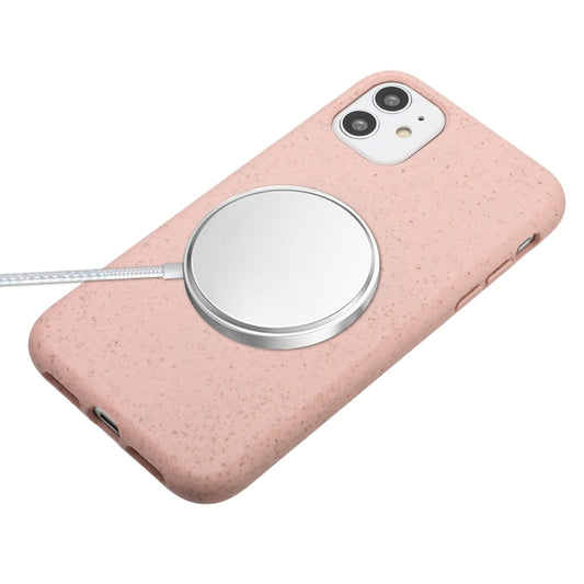 For iPhone 11 Wheat MagSafe Magnetic Straw Material + TPU Phone Case with Lanyard(Pink) by buy2fix