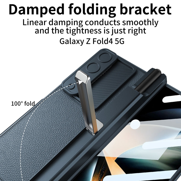 For Samsung Galaxy Z Fold4 GKK Magnetic Hinge Flip Leather Phone Case with Holder(Carbon Fiber) by GKK