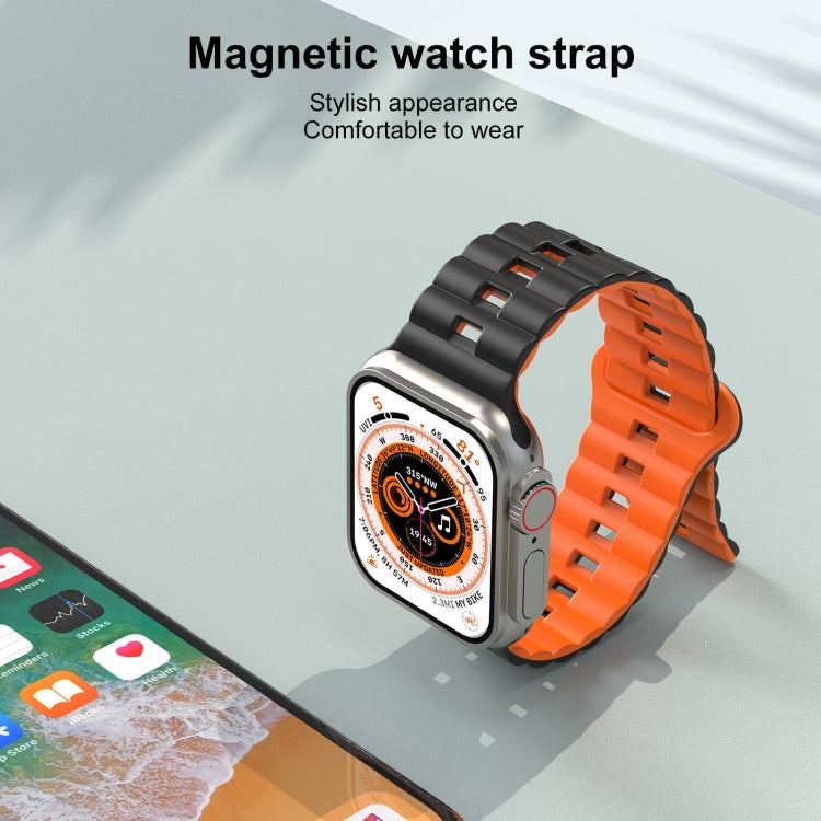 For Apple Watch SE 2023 44mm Reverse Buckle Two Color Magnetic Silicone Watch Band(Grey+Orange) by buy2fix