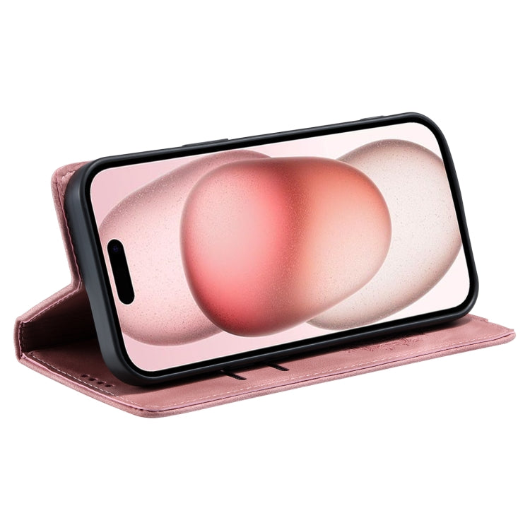 For iPhone 16 Totem Embossed Magnetic Leather Phone Case(Rose Gold) by buy2fix