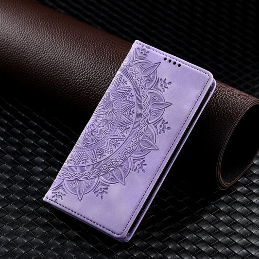 For iPhone 16 Totem Embossed Magnetic Leather Phone Case(Purple) by buy2fix
