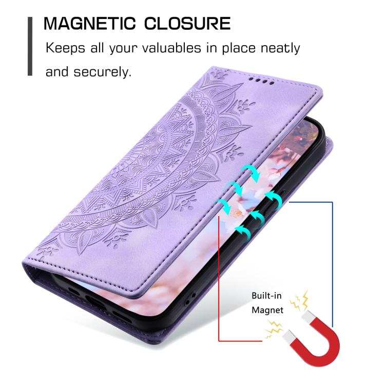 For iPhone 16e Totem Embossed Magnetic Leather Phone Case(Purple) - iPhone 16e Cases by buy2fix | Online Shopping UK | buy2fix