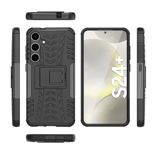 For Samsung Galaxy S24+ Tire Texture TPU + PC Phone Case with Holder(Black) by buy2fix