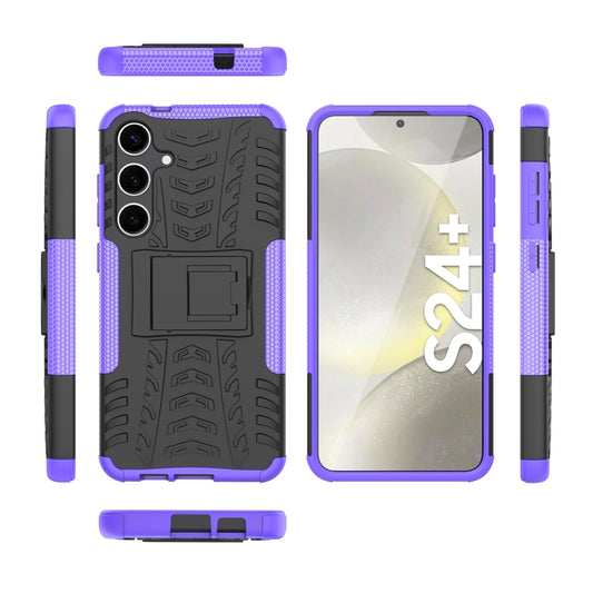 For Samsung Galaxy S24+ Tire Texture TPU + PC Phone Case with Holder(Purple) by buy2fix