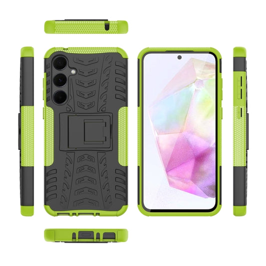 For Samsung Galaxy A35 5G Tire Texture TPU + PC Phone Case with Holder(Green) by buy2fix