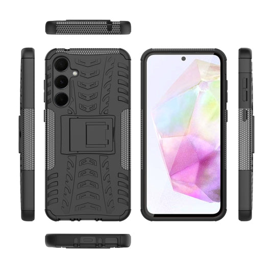 For Samsung Galaxy A35 5G Tire Texture TPU + PC Phone Case with Holder(Black) by buy2fix