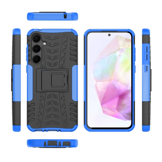 For Samsung Galaxy A35 5G Tire Texture TPU + PC Phone Case with Holder(Blue) by buy2fix