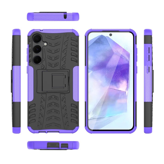 For Samsung Galaxy A55 Tire Texture TPU + PC Phone Case with Holder(Purple) by buy2fix