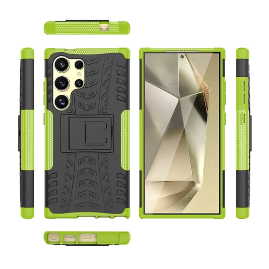 For Samsung Galaxy S24 Ultra 5G Tire Texture TPU + PC Phone Case with Holder(Green) by buy2fix