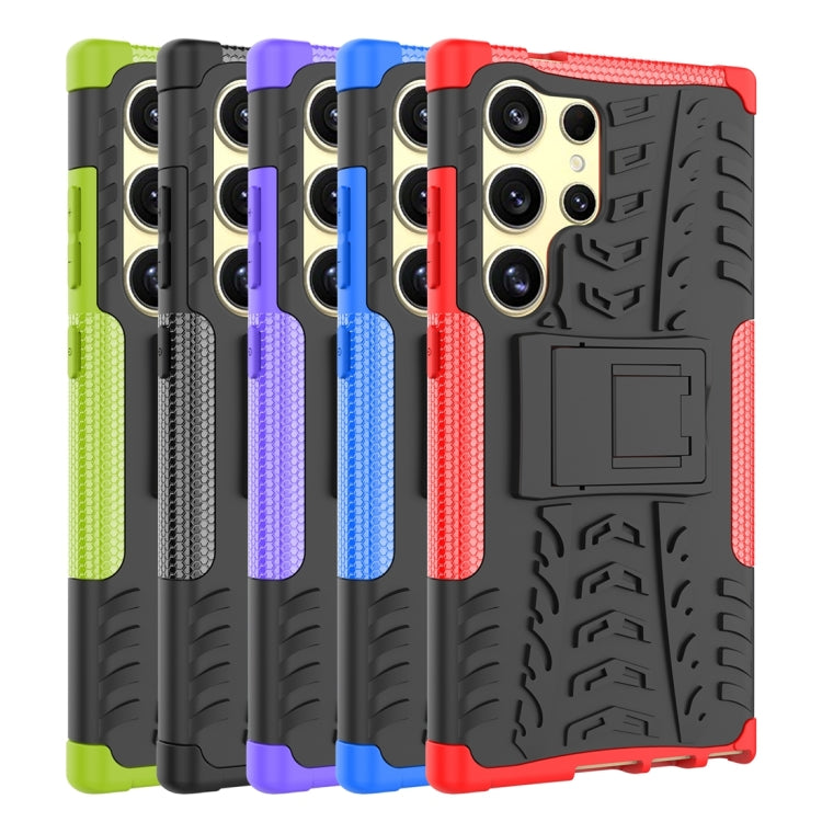 For Samsung Galaxy S24 Ultra 5G Tire Texture TPU + PC Phone Case with Holder(Red) by buy2fix