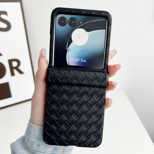 For Motorola Razr 40 Ultra Three-piece Set Woven Texture Folding PU Phone Case(Black) by buy2fix