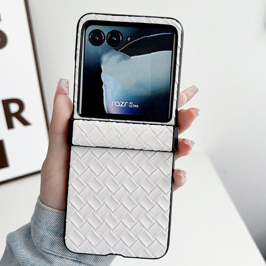 For Motorola Razr 40 Ultra Three-piece Set Woven Texture Folding PU Phone Case(White) by buy2fix