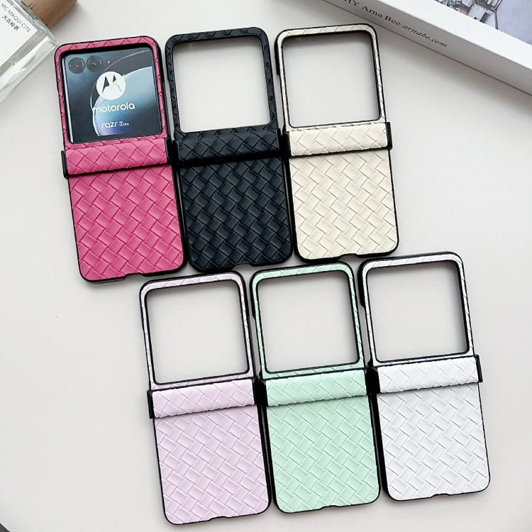 For Motorola Razr 40 Ultra Three-piece Set Woven Texture Folding PU Phone Case(Rose Red) by buy2fix