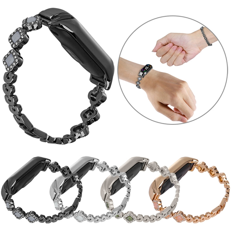For Xiaomi Mi Band 8 Four-leaf Clover Diamond Metal Watch Band(Black) by buy2fix