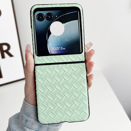 For Motorola Razr 40 Ultra Woven Texture Folding PU Phone Case(Green) by buy2fix