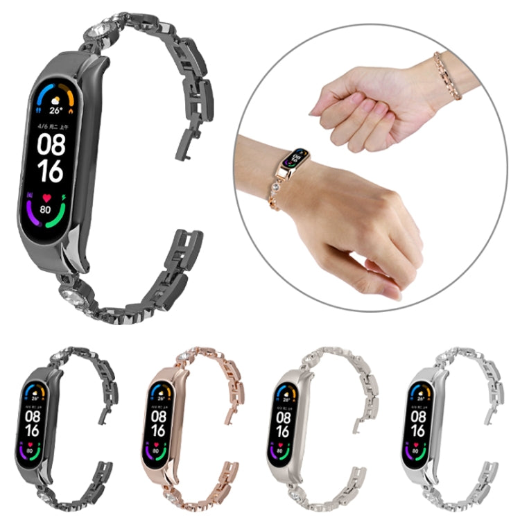 For Xiaomi Mi Band 8 Heart-to-heart Diamond Metal Watch Band(Black) by buy2fix