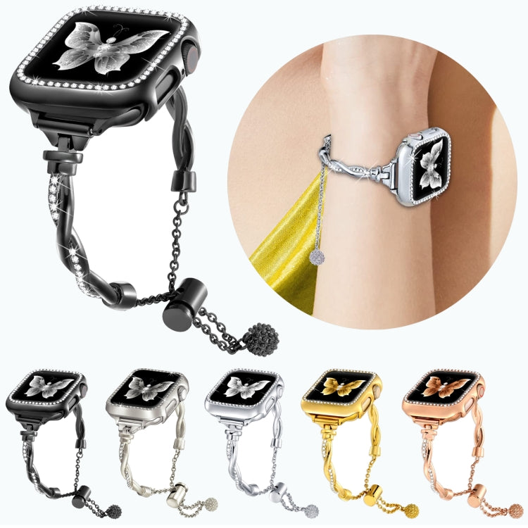 For Apple Watch SE 2023 44mm Twist Bracelet Diamond Metal Watch Band(Black) by buy2fix